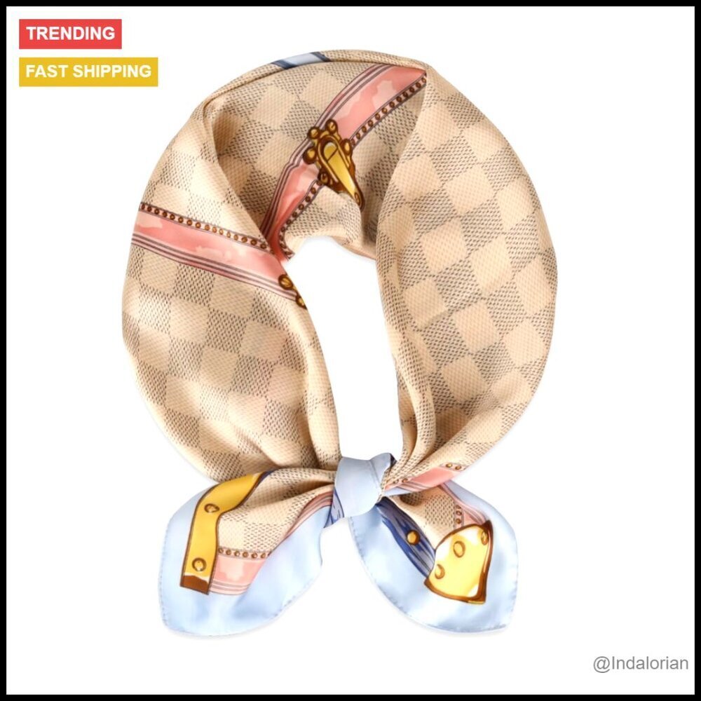 Silk-Like Square Scarf Classic Pattern Bandana Versatile Styling Accessory